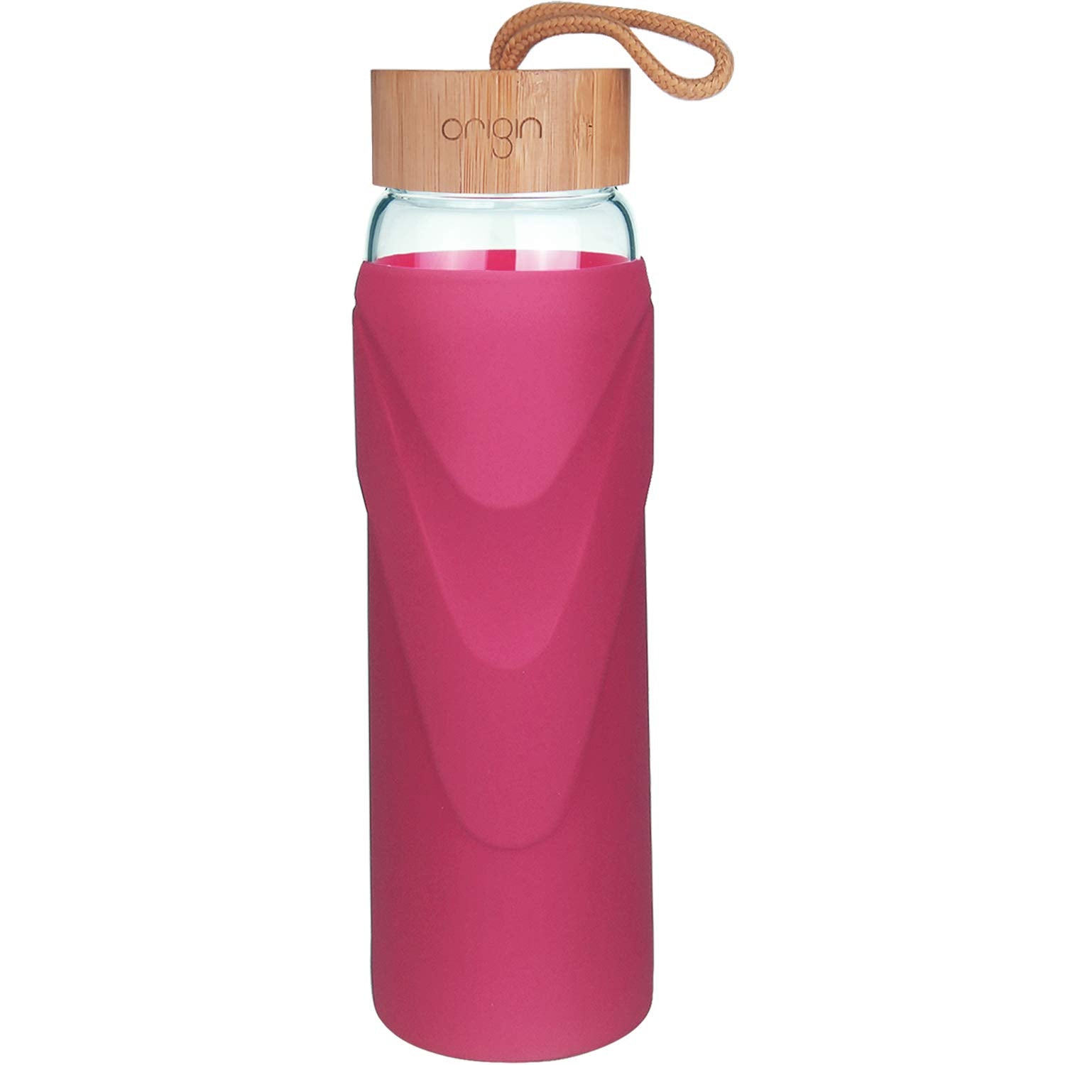 Origin - WIDEMOUTH Glass Water Bottle with Protective Silicone Sleeve and Bamboo Lid - Dishwasher Safe
