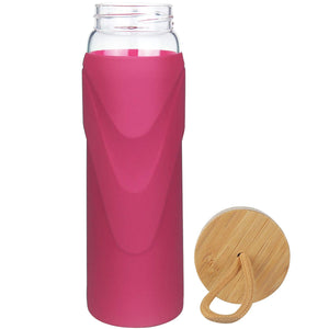 Origin - WIDEMOUTH Glass Water Bottle with Protective Silicone Sleeve and Bamboo Lid - Dishwasher Safe