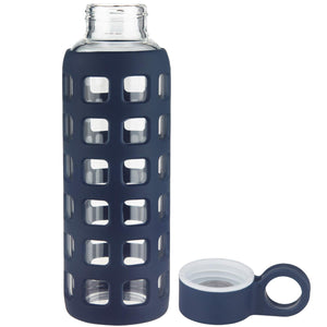 ORIGIN Borosilicate Glass Water Bottle with Fun Square Silicone Sleeve and Leak Proof Lid - Dishwasher Safe