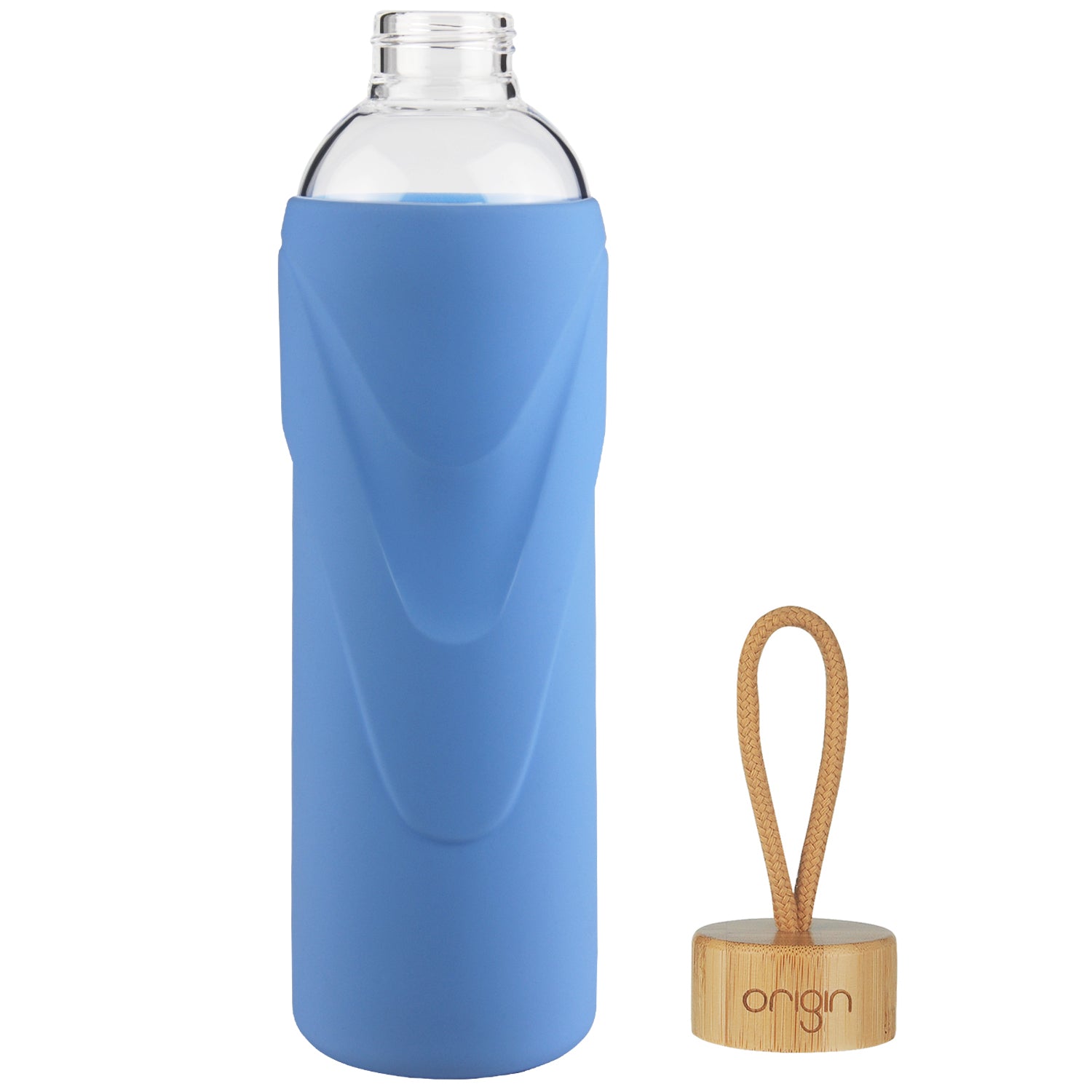 ORIGIN WIDEMOUTH Glass Water Bottle With Protective Silicone Sleeve and  Bamboo Lid - Dishwasher Safe