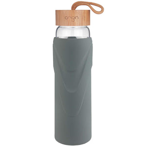 ORIGIN WIDEMOUTH Glass Water Bottle With Protective Silicone Sleeve and Bamboo Lid - Dishwasher Safe