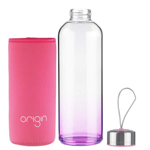 ORIGIN 100% Borosilicate Glass Water Bottle With Protective Neoprene Sleeve and Leak-Proof Stainless Steel Lid | Dishwasher Safe