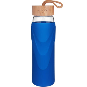 ORIGIN WIDEMOUTH Glass Water Bottle With Protective Silicone Sleeve and Bamboo Lid - Dishwasher Safe