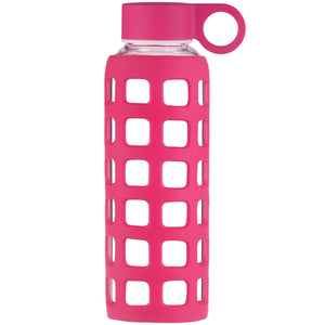 ORIGIN Borosilicate Glass Water Bottle with Fun Square Silicone Sleeve and Leak Proof Lid - Dishwasher Safe
