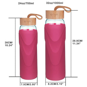 Origin - WIDEMOUTH Glass Water Bottle with Protective Silicone Sleeve and Bamboo Lid - Dishwasher Safe