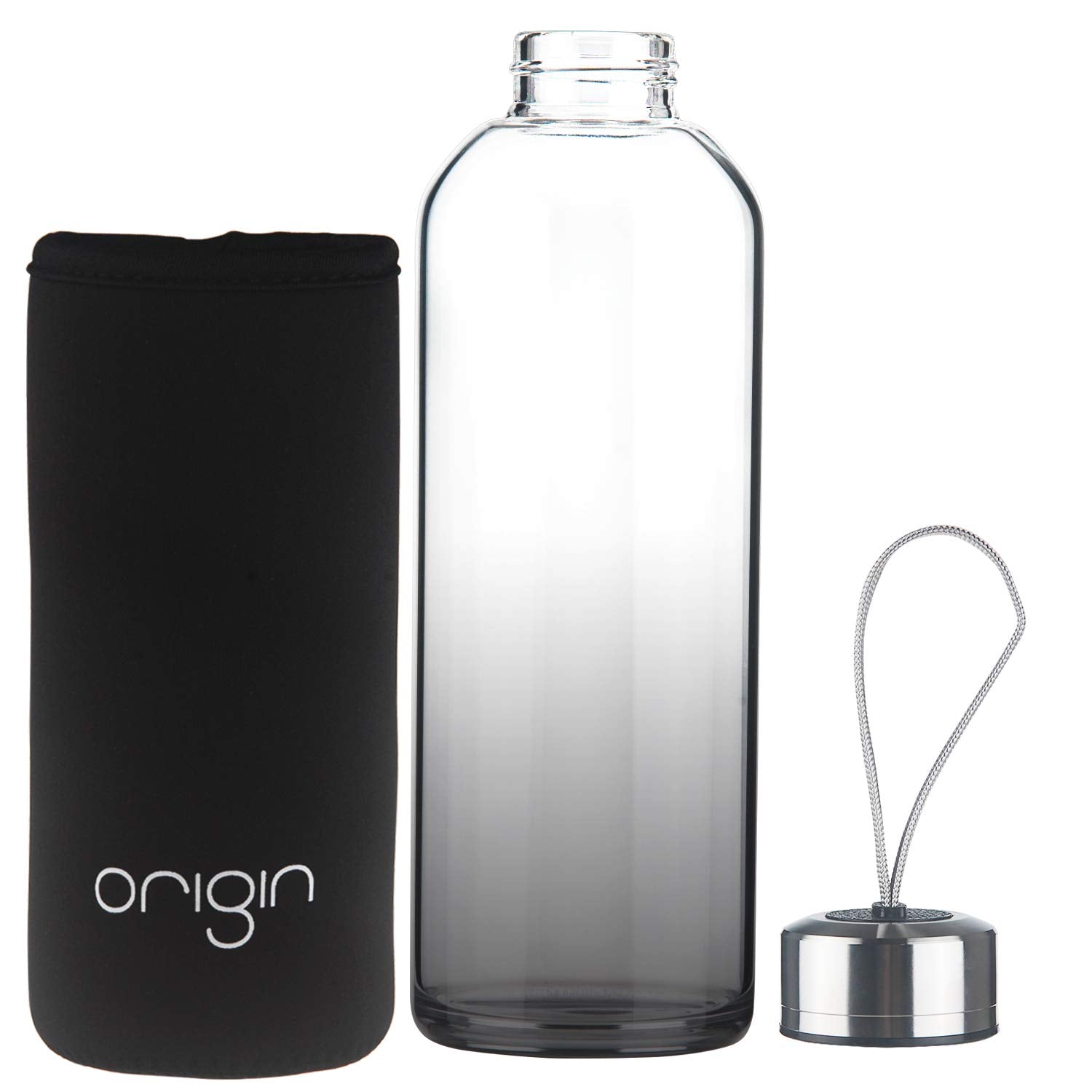 ORIGIN - Narrow Mouth Glass Water Bottle with Protective Silicone