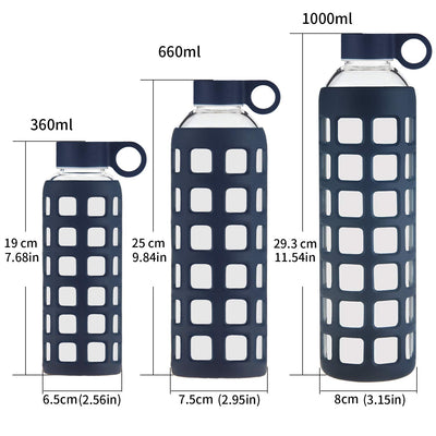 ORIGIN Borosilicate Glass Water Bottle with Fun Square Silicone