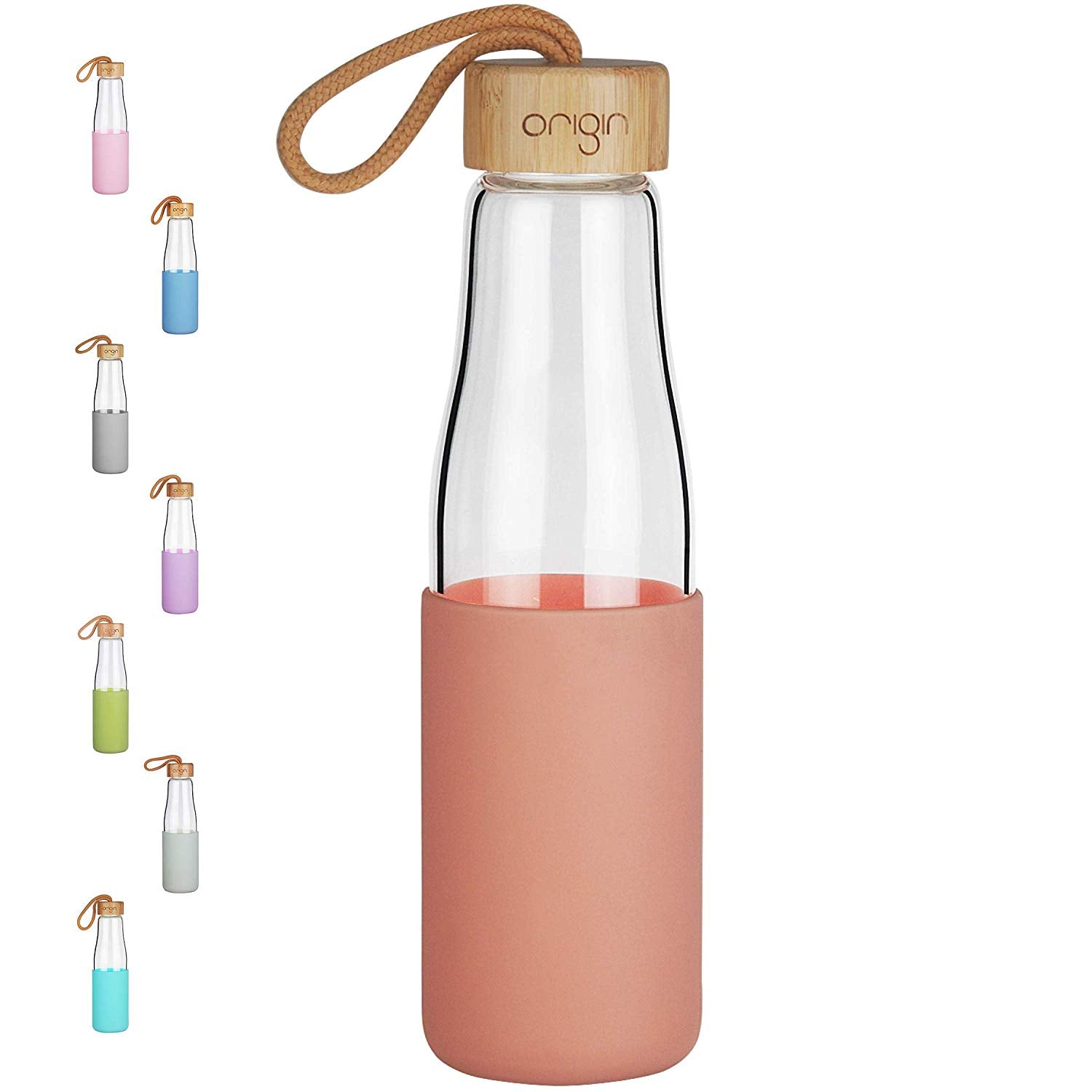 Waterdrop Glass Bottle - Transparent - 14 oz - Borosilicate Glass - Water Bottle - Bottle with Bamboo Lid - Sustainable