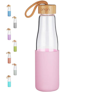 Origin - Borosilicate Glass Water Bottle, Best BPA-Free and Modern Bottle with Protective Silicone Sleeve and Bamboo Lid - Dishwasher Safe