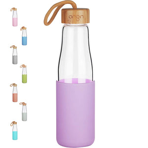 Origin - Borosilicate Glass Water Bottle, Best BPA-Free and Modern Bottle with Protective Silicone Sleeve and Bamboo Lid - Dishwasher Safe