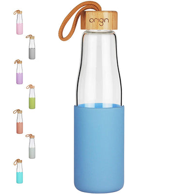 ORIGIN Borosilicate Glass Water Bottle with Fun Square Silicone