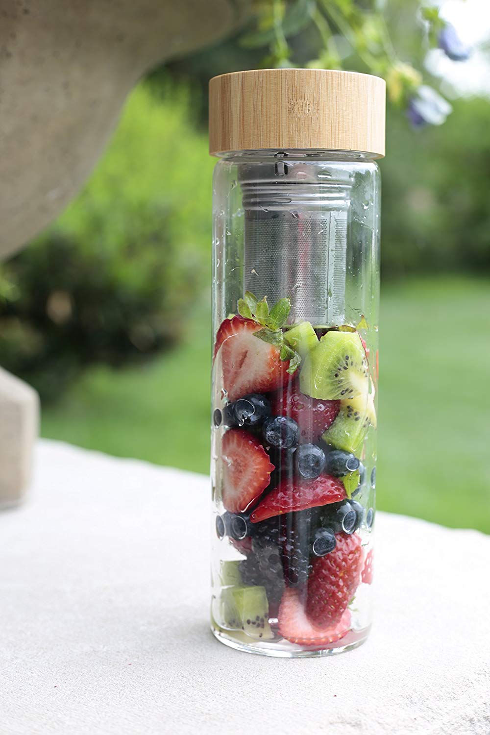 32oz Glass Tea Bottle With Infuser & Handle - Leakproof, BPA-Free, Wide Mouth Bottle For Hot/Cold Drinks, Loose Leaf Tea, Fruit Infusions (White)