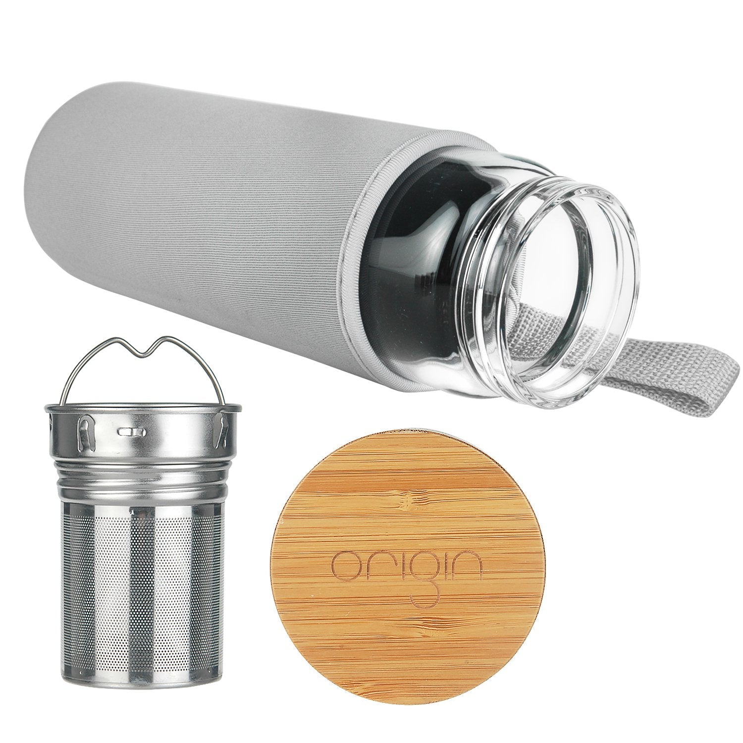 GROSCHE Glass Water / Tea / Coffee Travel Infusion Bottle — Gray
