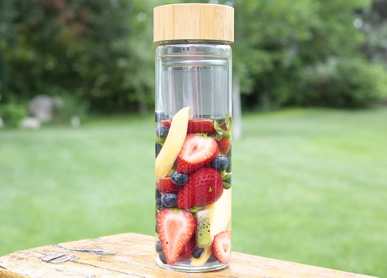 ORIGIN Fruit and Tea Infuser Borosilicate Glass Water Bottle with Neop - Origin Glass Co